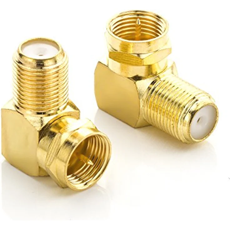 deleyCON 2 Stück Sat-Winkel-Adapter Set 90° Grad, vergoldet, F-Stecker auf F-Kupplung, ideal für begrenzte Platzverhältnisse – Bild 2