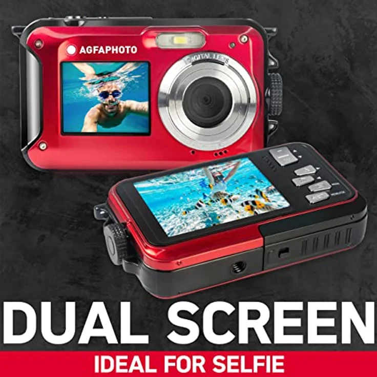 AgfaPhoto Photo Realishot WP8000 - wasserdichte Digitalkamera (24 MP, Full HD-Video, Dual-LCD-Bildschirm, 16-facher Digitalzoom, Digitaler Stabilisator, Lithium-Batterie) Rot – Bild 3