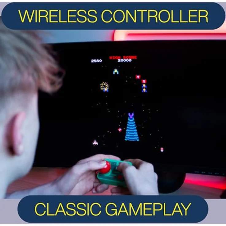 Fizz Creations Galaga Plug and Play, HDMI Konsole mit kabellosem Joystickcontroller für nostalgisches Arcade-Shooting – Bild 6