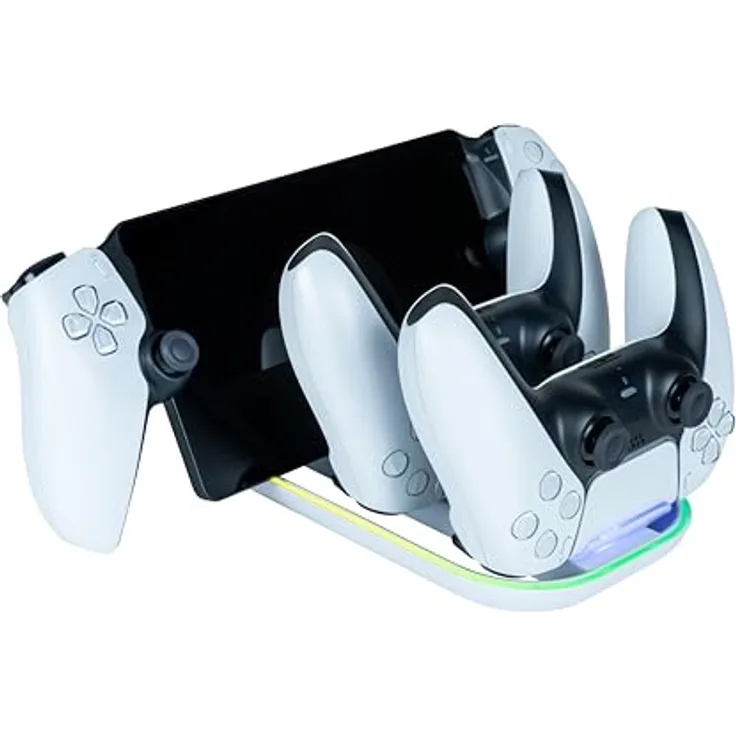 Nacon Dual-Halterung für PS5-Controller und Playstation Portal, mit RGB-Anzeigeleuchte und Ladezustandsanzeige