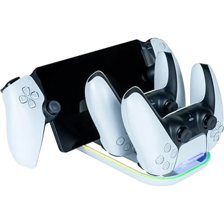 Nacon Dual-Halterung für PS5-Controller und Playstation Portal, mit RGB-Anzeigeleuchte und Ladezustandsanzeige – Bild 1