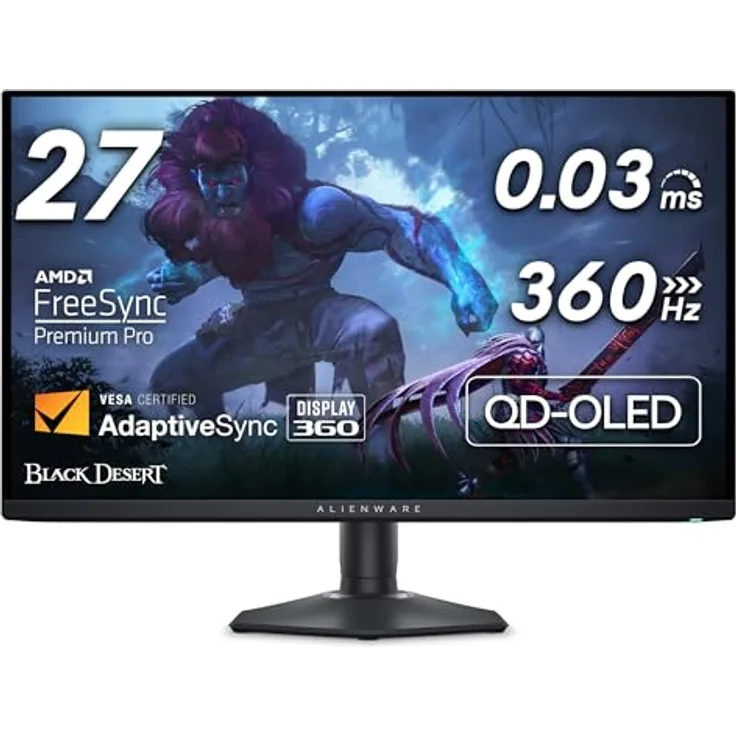 Alienware AW2725DF 27 Zoll QHD Gaming Monitor, QD OLED, 360Hz, 0.03ms, AMD FreeSync Premium Pro, USB-C, 99.3% DCI-P3, HDR400, 3 Jahre Garantie