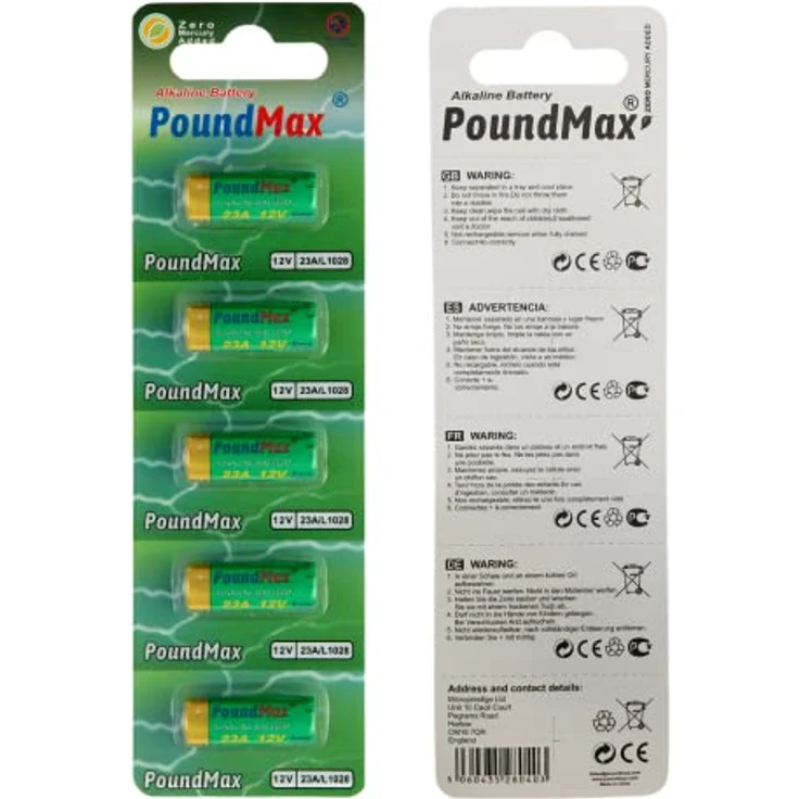 PoundMax Alkaline-Sicherheitsbatterien, 23AE/A23/LRV08/MN21, 12 V, 5 Stück – Bild 2