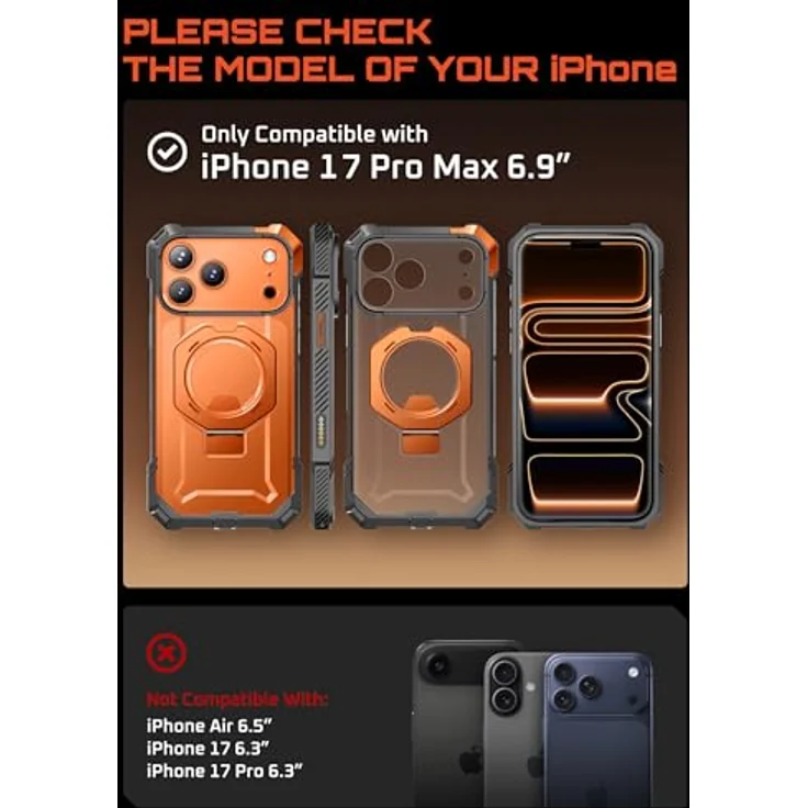 SUPCASE iPhone 17 Pro Max Hülle Unicorn Beetle Grip, Militärstandard Fallschutz, MagSafe-kompatibel, integrierter Ringhalter, Coral – Bild 2