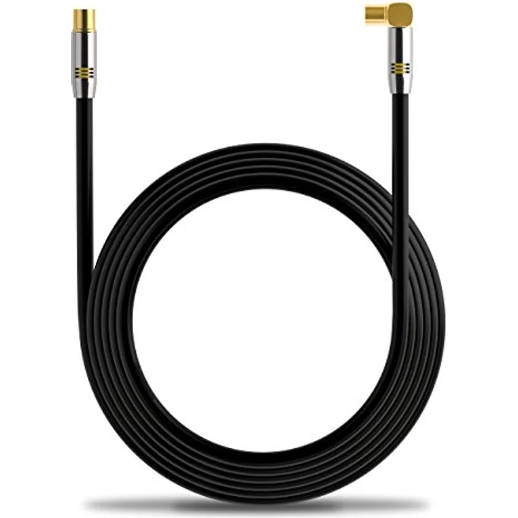 deleyCON 15m TV Antennenkabel PREMIUM HDTV Full HD - 1x gewinkelt - Koaxialkabel - TV-Stecker (gerade) zu TV-Buchse (90° Grad) - Schwarz - METALL – Bild 5