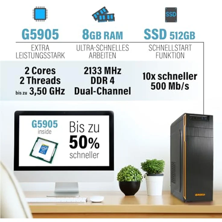 GREED® Basic Office PC, Intel Celeron G5905, 3,5 GHz, 8GB RAM, 512GB SSD, USB 3.0, WLAN, inkl. Windows 11 Pro – Bild 3