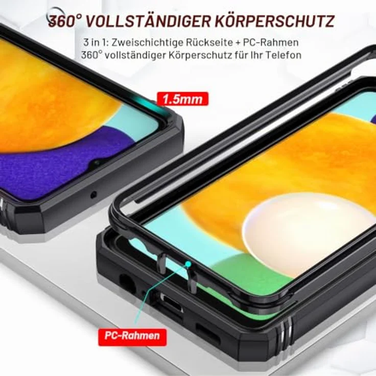 LeYi Hülle für Samsung Galaxy A13 5G/A04S, Hybrid Handyhülle mit Kameraschutz und 2 Schutzfolien, militärischer Standard, schwarz, mit Metall Ring Ständer – Bild 5