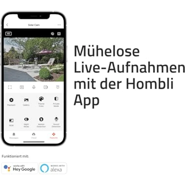 Hombli 2K Solar Überwachungskamera Aussen | Farbige Nachtsicht, Bewegungsaktiviertes Flutlicht & Alarm | IP66 Wasserdicht, Kompatibel mit Alexa & Google – Bild 5