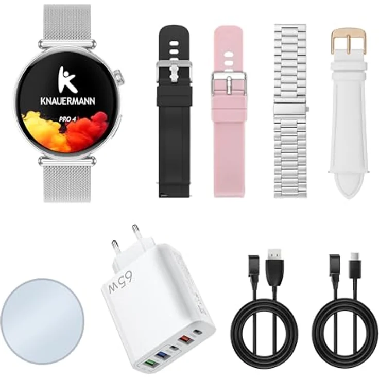 Knauermann PRO 4 MINI (2026) Rund Silber - EKG Gesundheitsuhr mit Blutdruck, Puls und Blutsauerstoff Messung, Schlafanalyse, Telefonie, IP67, 41 mm Gehäuse, AMOLED-Display – Bild 1