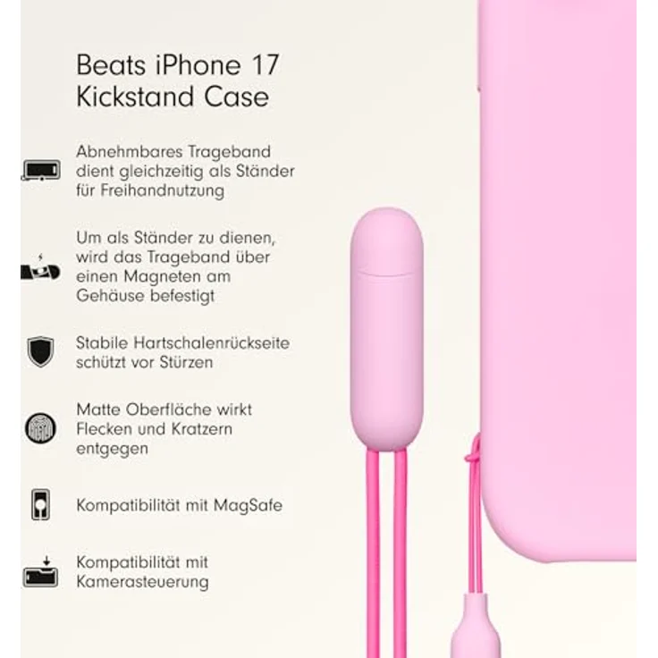 Beats Kickstand Case iPhone 17, Kieselrosa, MagSafe-kompatibel mit Standfuß und abnehmbarer Handschlaufe, MGY64LL/A – Bild 2