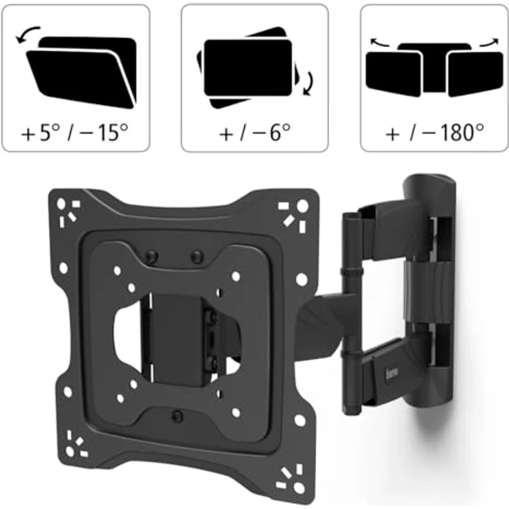 Hama TV-Wandhalterung, schwenkbar, neigbar, Diebstahlschutz, 122 cm (48"), 25 kg, Schwarz – Bild 5