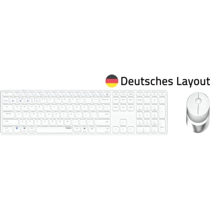 Rapoo 9750M kabelloses Tastatur-Maus Set Wireless Deskset 1600 DPI Sensor wiederaufladbarer Akku flaches Aluminium Design DE-Layout QWERTZ PC & Mac - weiß – Bild 2