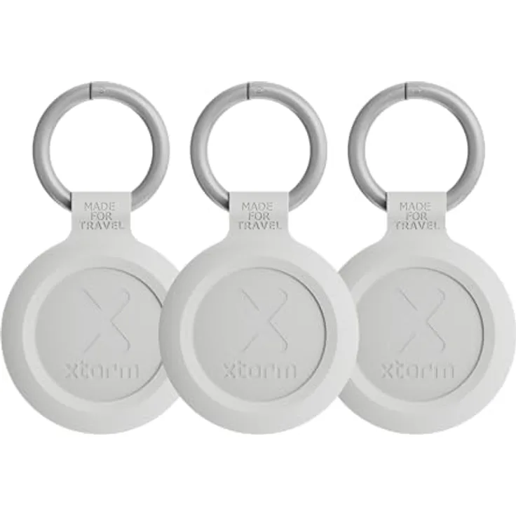 Xtorm TravelTag, Schlüssel- & Gepäckfinder, kompatibel mit Apple Find My & Android, Bluetooth Tracker, wasserdicht IP64, Ash White, 3 Stück