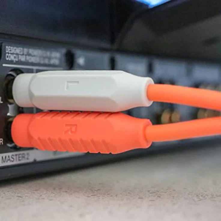 DJ TechTools Chroma Cables Audio MK2 RCA – RCA neon orange, hochwertiges Stereo Kabel (Easy Wrap HQ Gummi, vergoldete Steckverbinder, 2,0m lang, integrierter Klettkabelbinder), Neon Orange – Bild 4