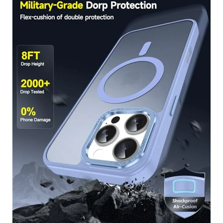 LeYi iPhone 16 Pro Hülle mit Magsafe, Militärschutz und 2 Schutzgläsern, stoßfest, magnetisch, anti-rutsch, kratzfest, dünn, Blau – Bild 3