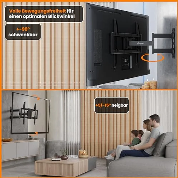 EasyLife ProMount HD90 Single XL TV Wandhalterung für große Fernseher 32–90 Zoll, neigbar & schwenkbar, bis 50 kg belastbar, VESA 600x400, inkl. Kabelmanagement, schwarz – Bild 4