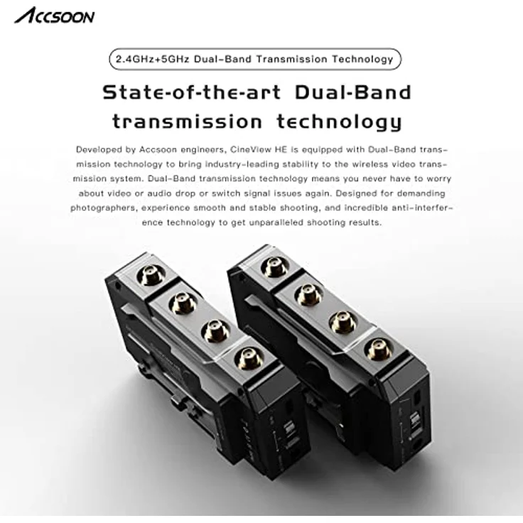 Accsoon CineView HE Drahtlos Video & Bildübertragungssystem Eingang und HDMI/UVC-Ausgang Dual Transfer 2, 4 GHz / 5 bis zu 350 m, iOS Android für Tik-Tok YouTube Live-Streaming (1xR 1xT) – Bild 2