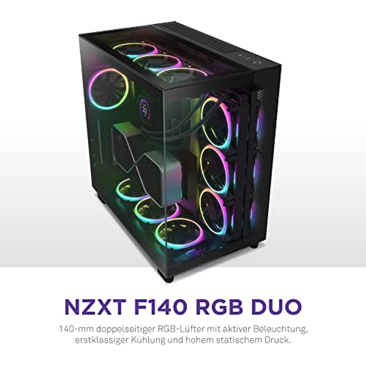 Nzxt F140 RGB Duo - 140mm doppelseitiger RGB-Lüfter - 20 einzeln adressierbare LED - ausgeglichener Airflow und statischer Druck - Fluiddynamisches Lager - Schwarz – Bild 2