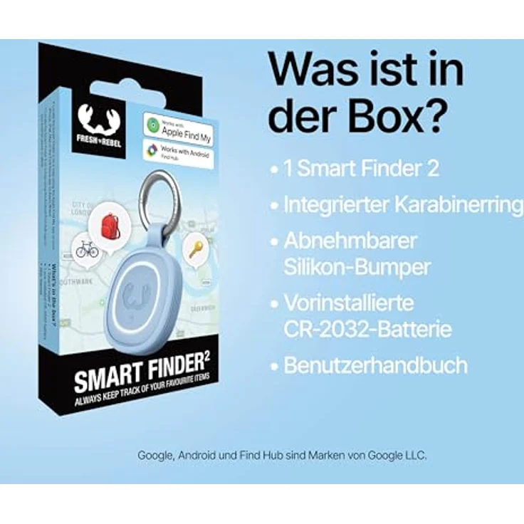 Fresh n Rebel Smart Finder 2, Schlüsselfinder mit IPX7 Schutz, LED und CR-2032 Batterie, Blau – Bild 9