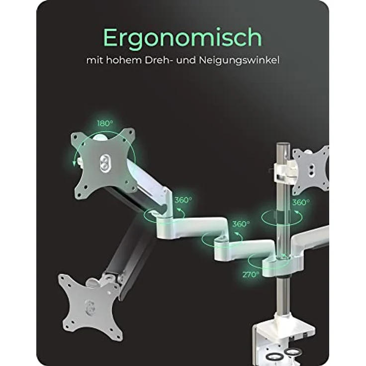 ICY BOX Monitorhalterung mit USB & Audio für 3 Monitore bis 32'' (7kg), verstellbar, drehbar, neigbar, Kabelführung, Klemmbefestigung - Preisvergleich – Bild 5
