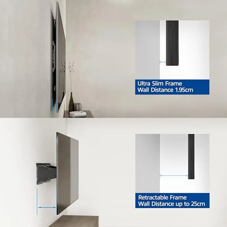 ACT AC8357, TV Wandhalterung schwenkbar für 43-90 Zoll Fernseher, ultraflach 1,95-25 cm, VESA 600x400, neigbar ±15°, schwenkbar ±30°, max. 50kg – Bild 5