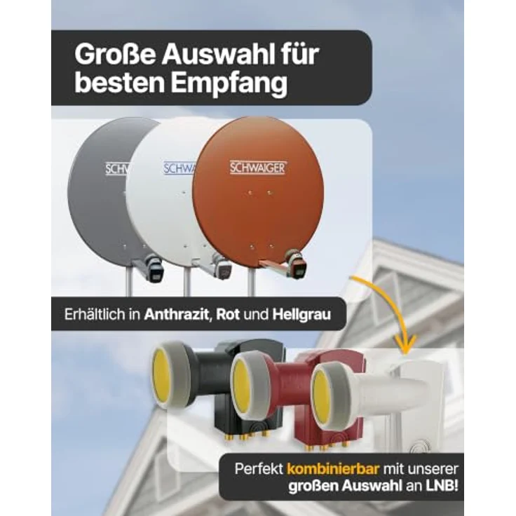 Schwaiger Aluminium Satellitenschüssel 80 cm, Anthrazit, Offset Antenne mit hoher Empfangsreserve und LNB Tragarm – Bild 7