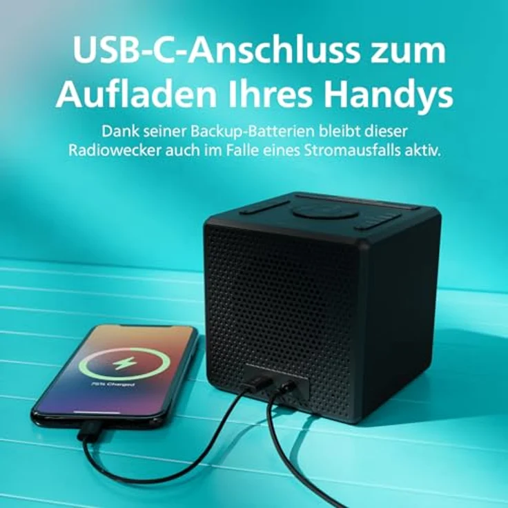 Philips TAR4600, Dual Alarm DAB/FM Radiowecker mit USB-C-Ladeanschluss, hochglänzendes LCD-Display, sanfter Weckton, Sleep-Timer, batteriesicher – Bild 5