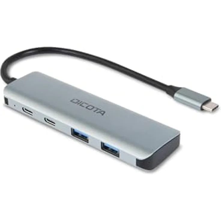 Dicota USB-C 4-in-1 Highspeed Hub, 10 Gbit/s Datenübertragung, Silber