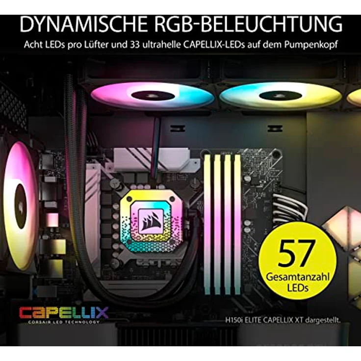 Corsair iCUE H170i Elite CAPELLIX XT Flüssig-CPU-Kühler - DREI AF140 RGB Elite-Lüfter - 420-mm-Radiator - Intel LGA 1700, 1200, 115X, 2066, AMD AM5, AM4 - Inklusive iCUE Commander CORE - Schwarz – Bild 4
