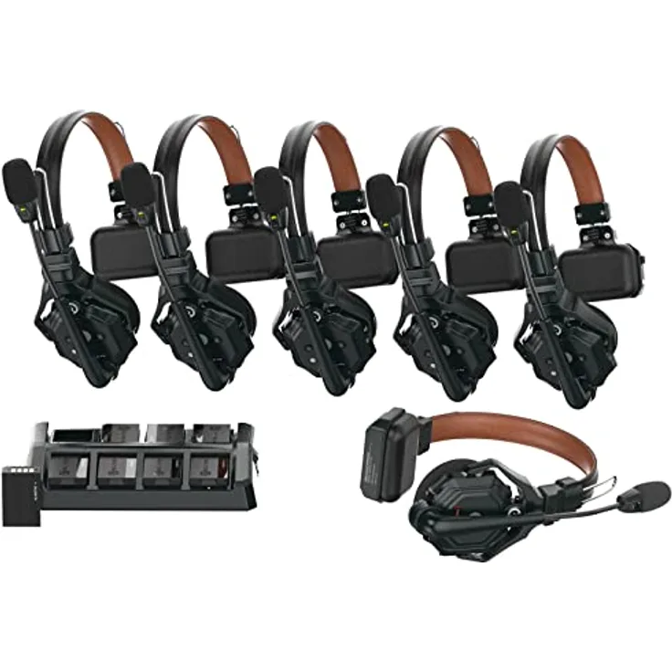 Hollyland Solidcom C1 Pro Wireless Intercom System ENC Geräuschunterdrückung Full Duplex 6 Nutzer 350m Teamkommunikation PTT Mute Single Headset für Kirche Drohne TV Film Produktion 1 Master&5 Remote