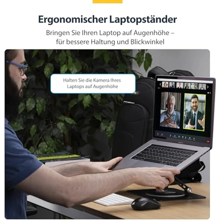 StarTech Drehbarer Laptop-Ständer, ergonomische Schreibtischerhöhung mit 360° Rotation, verstellbare Höhe/Neigung, Aluminium, bis 5 kg – Bild 2