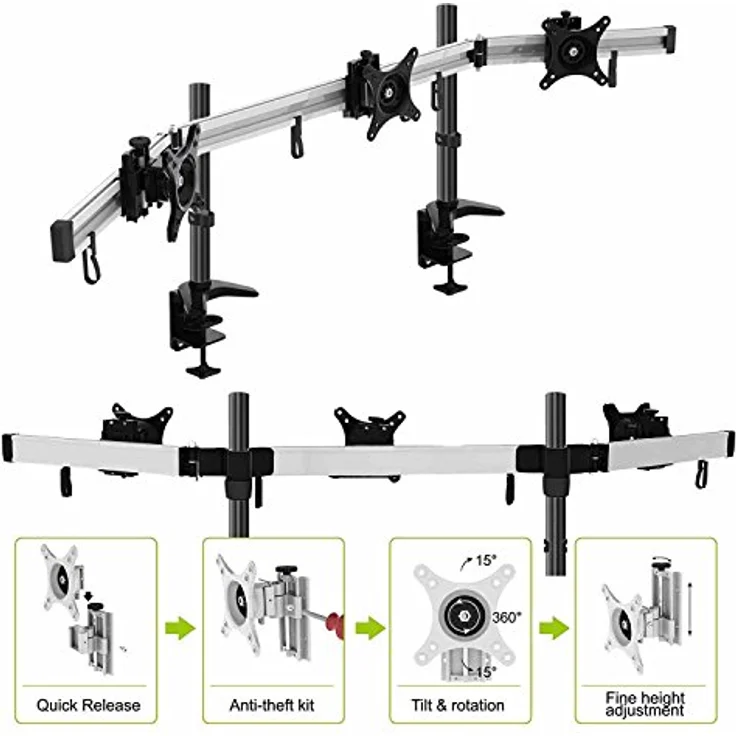 HFTEK 3-Fach Monitorarm - Tischhalterung für 3 Bildschirme von 15 27 Zoll mit VESA 75 / 100 (MP230C-N) – Bild 6