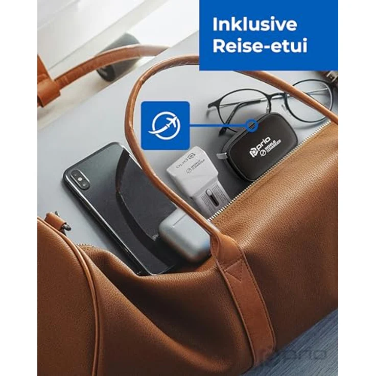 Prio Fast Charge World Reiseladegerät 25W PD PPS (USB C) + QC 3.0 (USB A), weiß, kompatibel in über 220 Ländern, mit Reisetasche – Bild 4