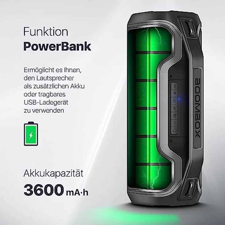 Defender Bluetooth-Lautsprecher Beatbox 50, IPX5 wasserdicht, Party Boombox 50 W mit Stereo-Sound, LED-Licht für drinnen und draußen, tragbare Hi-Fi Musikbox mit EQ und integrierter Powerbank, blau – Bild 5