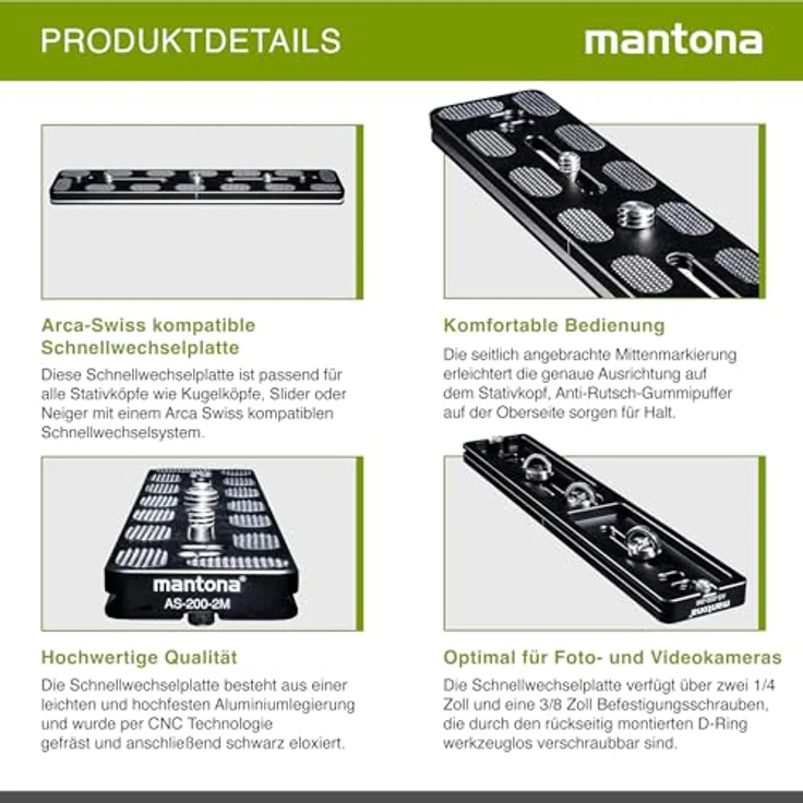 Mantona Schnellwechselplatte Arca Swiss, 200 mm schwarz – Bild 5