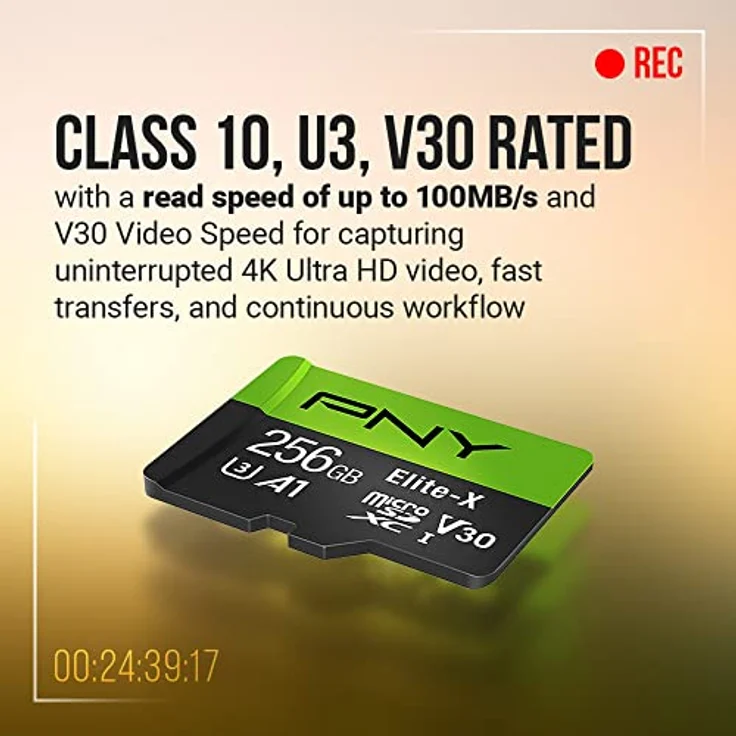 PNY Elite-X 256 GB microSDXC Memory Card + SD Adaptor with A1 App Performance + 100MB-s Read Speed, Class 10 UHS-1, U3, V30 für 4K Video – Bild 3