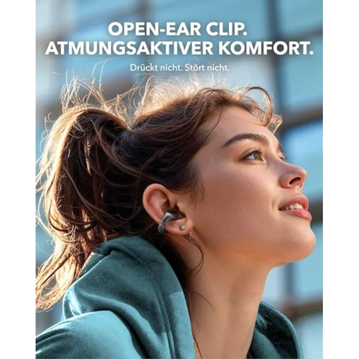 soundcore C30i by Anker, Open-Ear Earbuds, Clip On Kopfhörer, Leichtes Design, Stabiler Halt, Abnehmbare Klammern, Klarer Klang, 30h Wiedergabe, IPX4 Wasserschutz für Sport/Fitnessstudio, schwarz – Bild 2