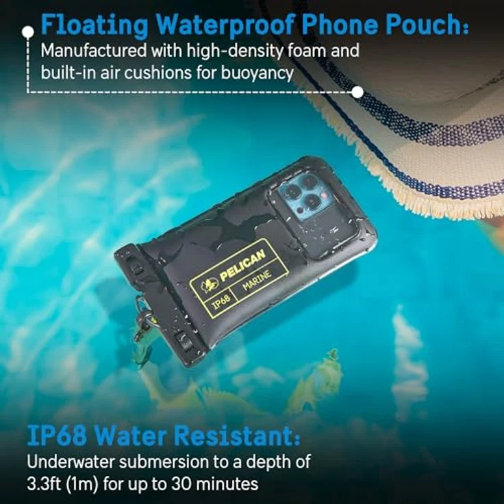 Pelican Marine – IP68 wasserdichte Handyhülle/Hülle (Normale Größe) – schwimmende, wasserdichte Handyhülle für iPhone 15 Pro Max/14 Pro Max/13 Pro Max/12/S24 Ultra – abnehmbares Umhängeband – – Bild 2
