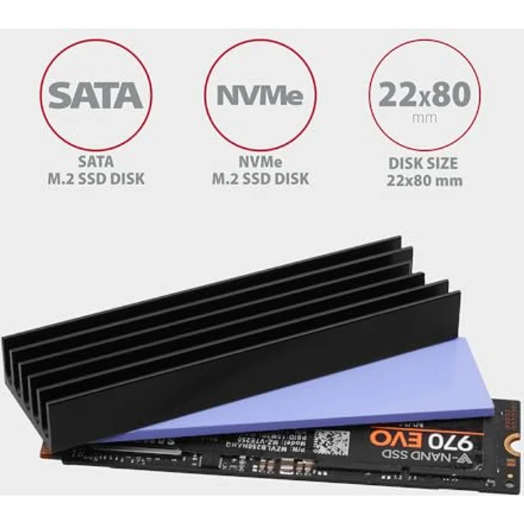AXAGON CLR-M2L10, Passiver M.2 SSD-Kühler aus Aluminium mit Thermalpads, 10 mm Höhe – Bild 3