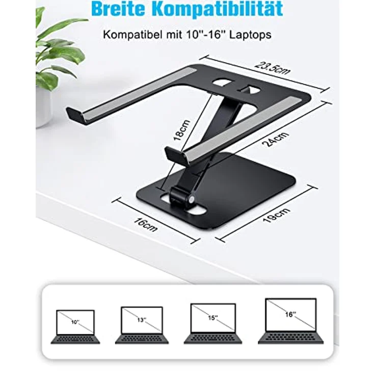 Babacom Laptop Ständer, Höhenverstellbarer, Faltbarer Stand aus Aluminiumlegierung, Ergonomisch und Belüftet, Kompatibel mit Laptops 10-16" (Schwarz) – Bild 5