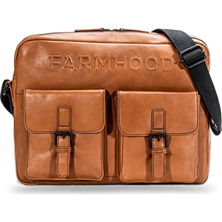 Farmhood Memphis Aktentasche Messenger aus 100% Leder, 38 cm mit Laptopfach, braun – Bild 1
