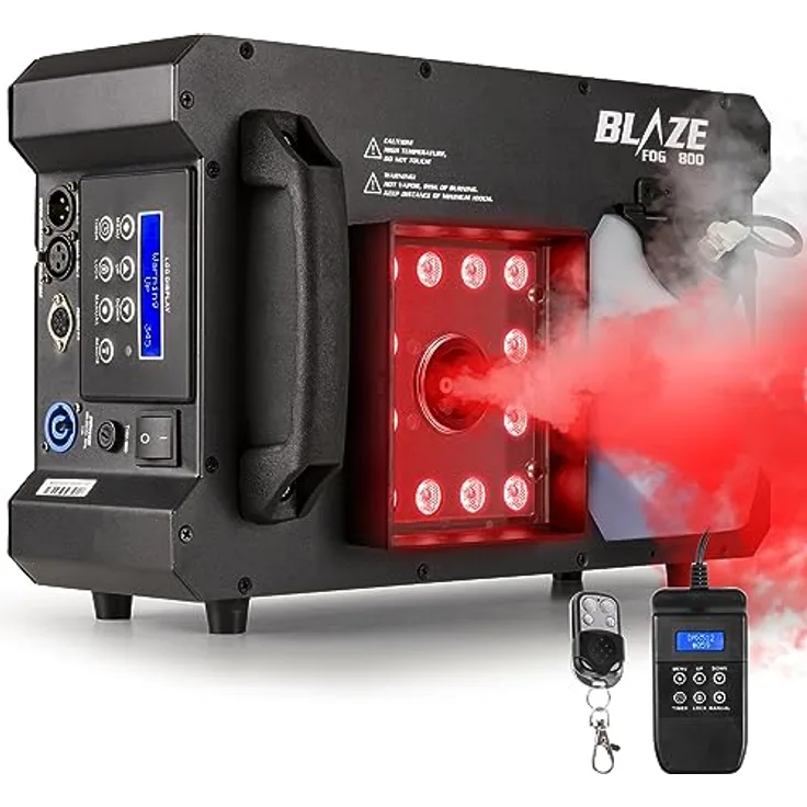 BeamZ Blaze800, Nebelmaschine mit 800 Watt, 12x 4-in-1 RGB-LEDs, LCD-Display und Timerfunktion, horizontal und vertikal verwendbar