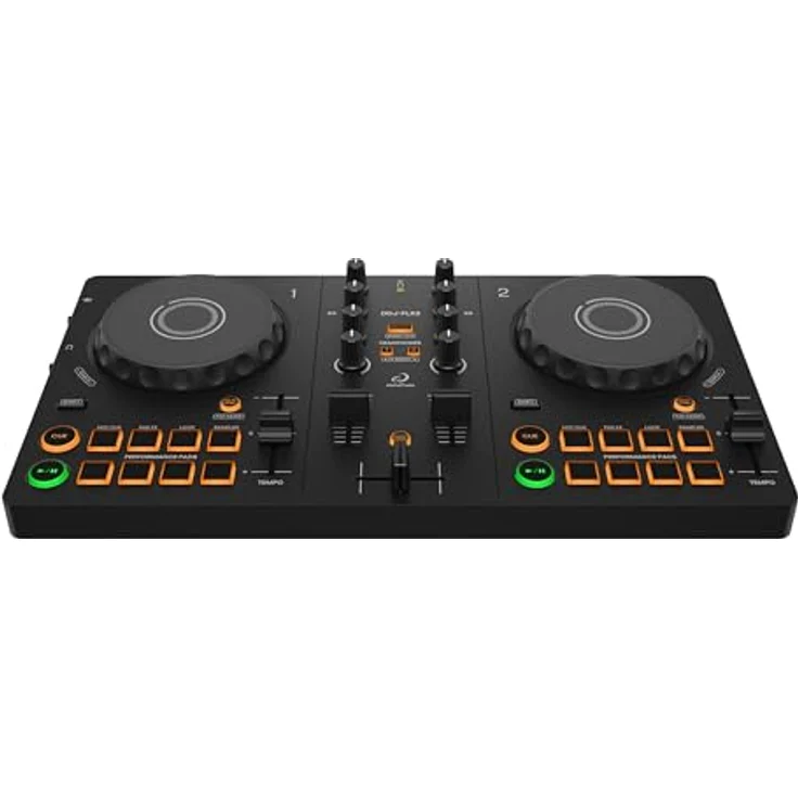 Pioneer DJ DDJ-FLX2 Kompakter 2-Kanal DJ-Controller, Unterstützt Musik-Streamingdienste in Schwarz – Bild 2