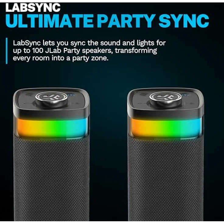 JLab JBuds Party, Tragbarer Bluetooth Lautsprecher mit 30W, 12H+ Akkulaufzeit, RGB Licht, IP56 wasserfest, Schwarz – Bild 4
