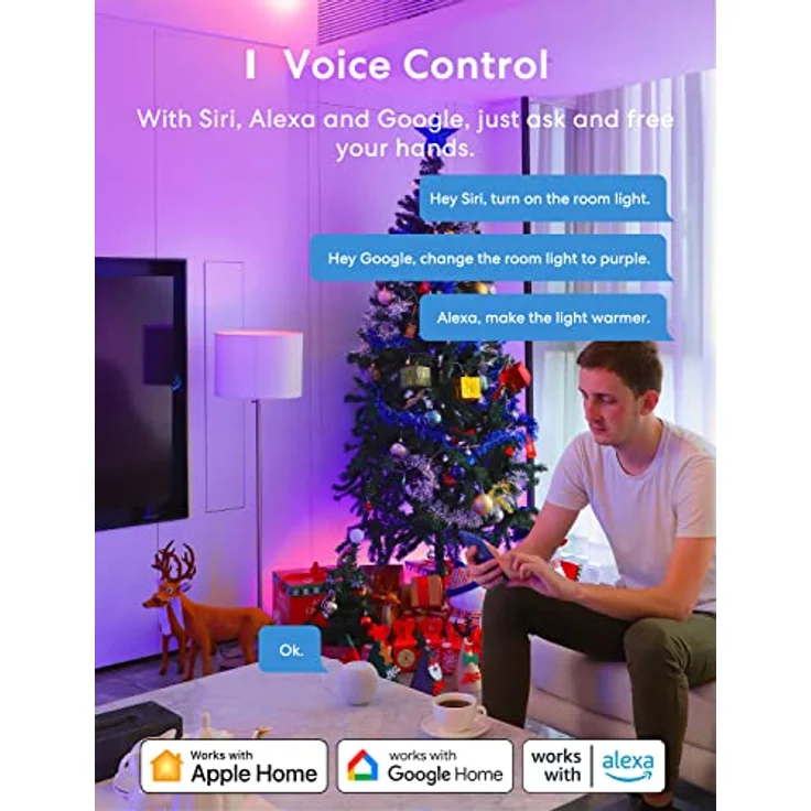 Smart Glühbirne Set 2 LED-Glühbirnen kompatibel mit HomeKit, Siri, Alexa, Google Home und SmartThings, E27 RGBWW Wi-Fi-Glühbirne, dimmbar, mehrfarbig, mit Sprachsteuerung und Fernbedienung – Bild 2