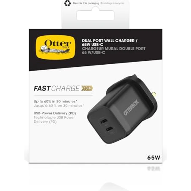 OtterBox Standard UK 65W USB-C PD GaN 2 Port Ladegerät, 45W USB-C PD + 20W USB-C PD, Schnelllade Gerät für Smartphone und Tablets, Sturzgeschützt und Robust, Schwarz – Bild 4