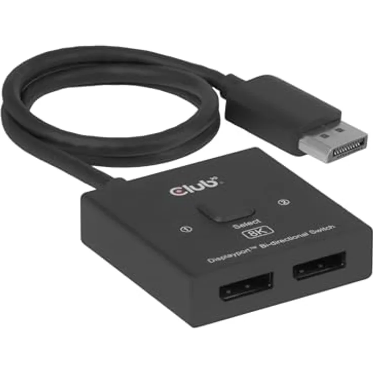 Club 3D CSV-1009 DisplayPort™ 2-in-1 bidirektionaler Switch 8K, Umschaltknopf, Plug-and-Play, DP1.4, bis zu 7680x4320P bei 60Hz