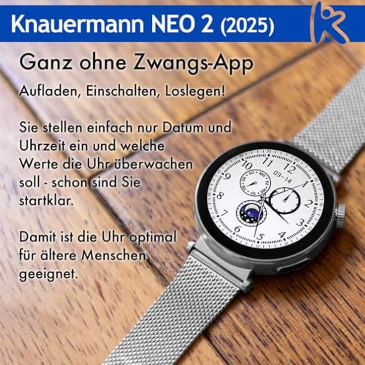 Knauermann Neo 2, Smartwatch mit EKG, Blutdruckmessung und Notruffunktion, schwarz – Bild 3