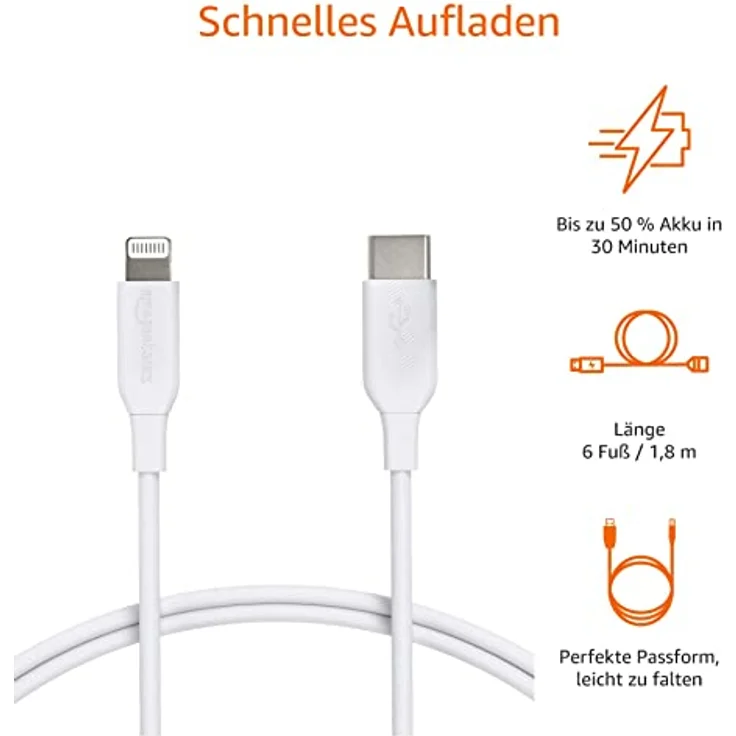 AmazonBasics - USB-C-auf-Lightning-Kabel, MFi-zertifiziertes Ladekabel für iPhone 11-11 Pro-11 Pro max-X-XS-XR-XS Max - 8-8 Plus, für Typ-C Ladegeräte, Unterstützt Power Delivery, Weiß, 91,44 cm – Bild 5