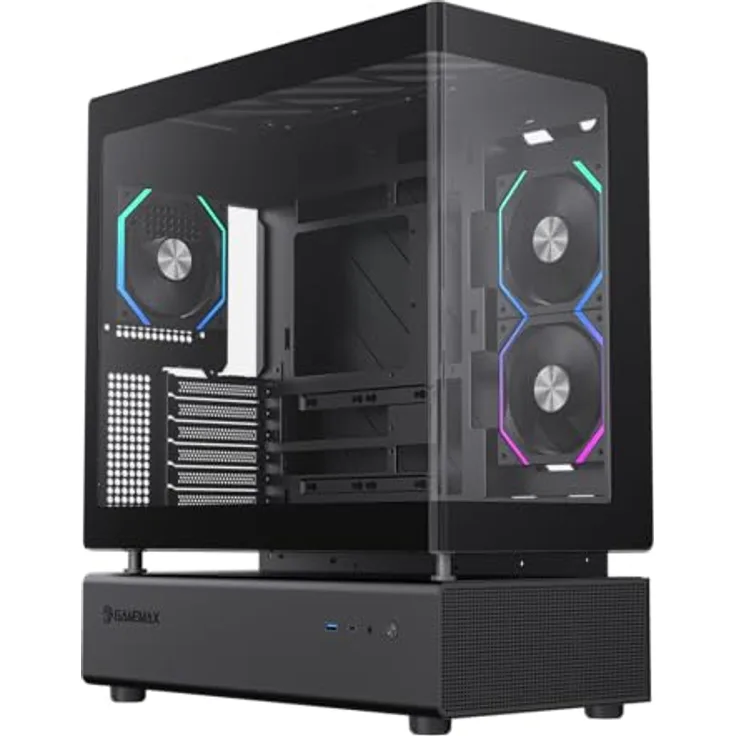 GameMax GAMEMAX N80 BK, Midi Tower Gehäuse ohne Netzteil, ATX, 5x ARGB Lüfter, 2x USB 3.0, 1x USB Type-C, Glasfenster